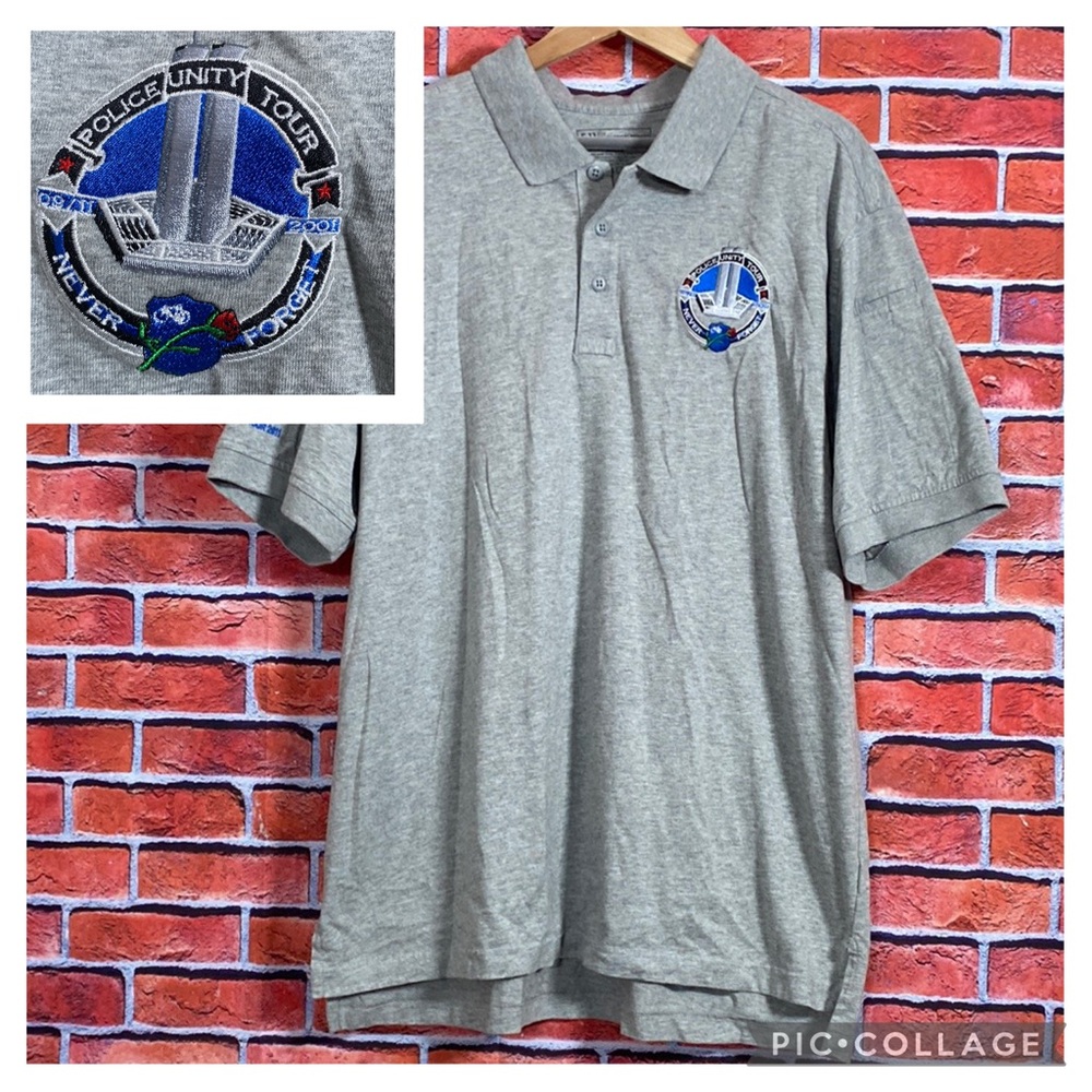 5.11 Tactical Men's 2011 Police Unity Tour 9-11 Never Forget Gray Polo Shirt L